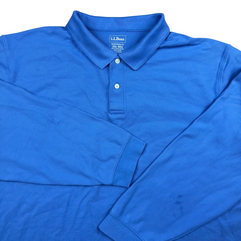 LL Bean Mens 3XL Blue Long Sleeve Polo Shirt Traditional‎ Fit Cotton Preppy